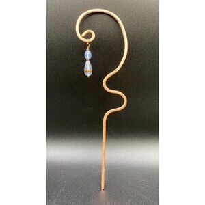 Hammered Copper & Blue Glass Plant Stake by Succulent Metals Welded Artistry